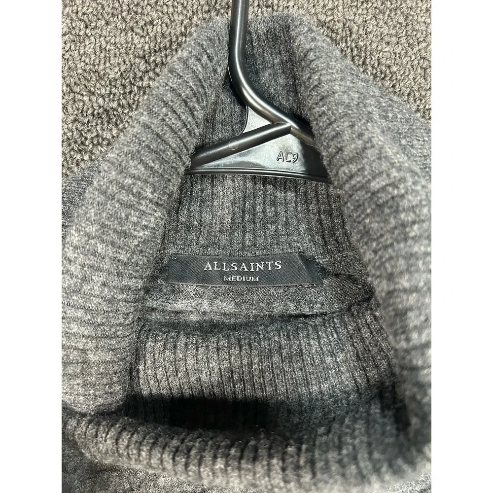 AllSaints‎ Cable Knit Cropped Wool Alpaca Sweater Gray Women's Medium Preppy